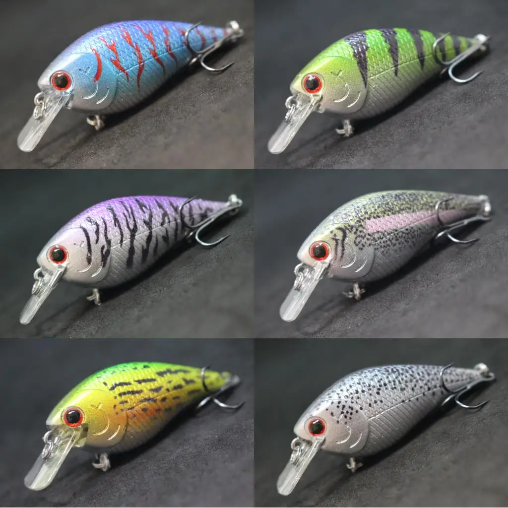 WLure-Señuelos de Pesca Crankbait, 7cm, 10,5g, modelo clásico 1,5, señuelo flotante Ancho 2 #6, anzuelos triples de níquel negro C658