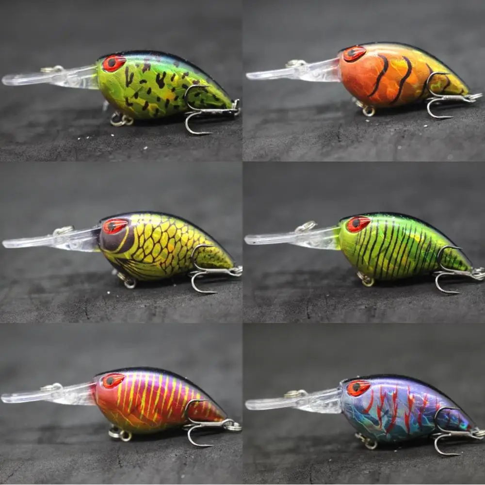 WLure Crankbait Wobble señuelo de pesca 6cm 5g buceo profundo acción apretada agua dulce cebo duro flotante 8 #   Ganchos Cebo para insectos C770 - imagen 5
