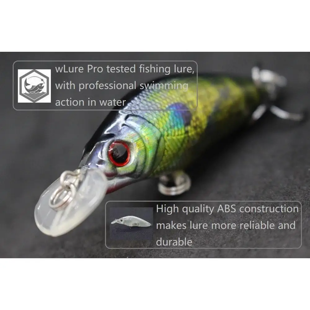 WLure Crankbait Señuelo Pesca 8,1 cm 9,6 g de ancho Acción de natación # 6 ganchos de agua dulce 3D ojos duros flotante lento realista HM583 - imagen 5