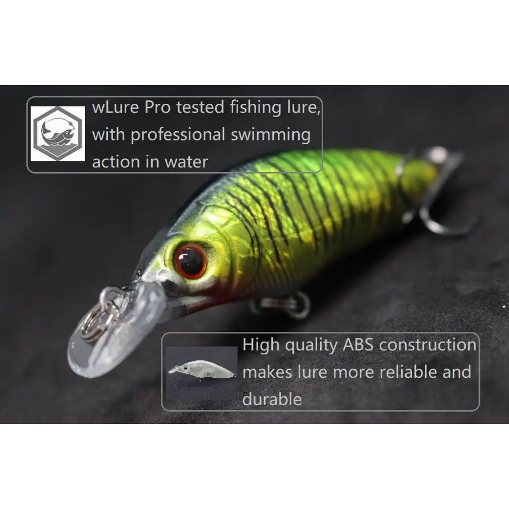 WLure-señuelo de pesca Crankbait, 8,1 cm, 7,1g de ancho, acción de natación, cuerpo corto #6, gancho, cebo de insectos, agua dulce, ojos duros 3D, M583