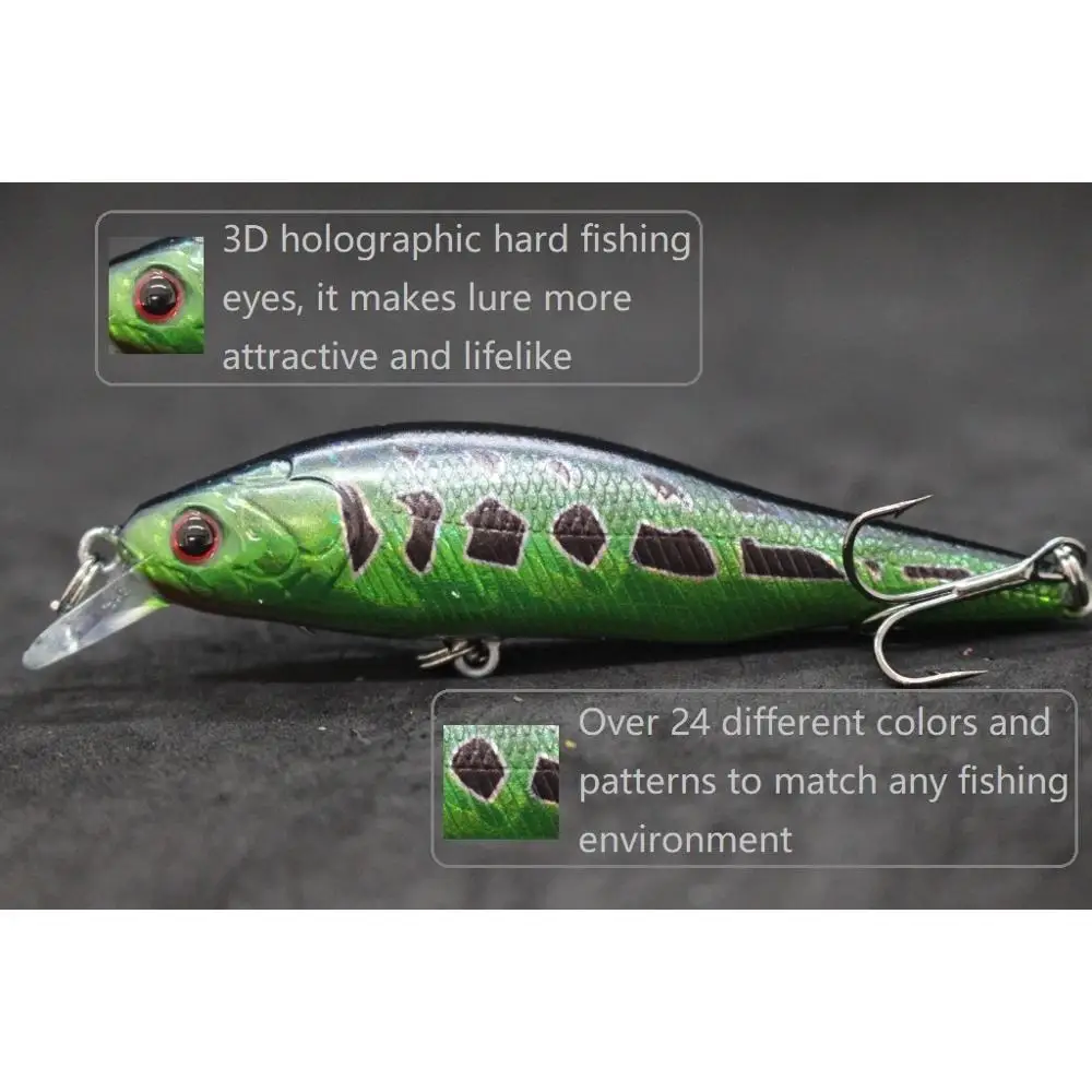 WLure Minnow-señuelo de pesca de 8,5 cm, 9,7g, tamaño mediano, pesca en agua dulce, ojos duros 3D, cebo Twitch de recuperación lenta # 6 Gancho M597 - imagen 3