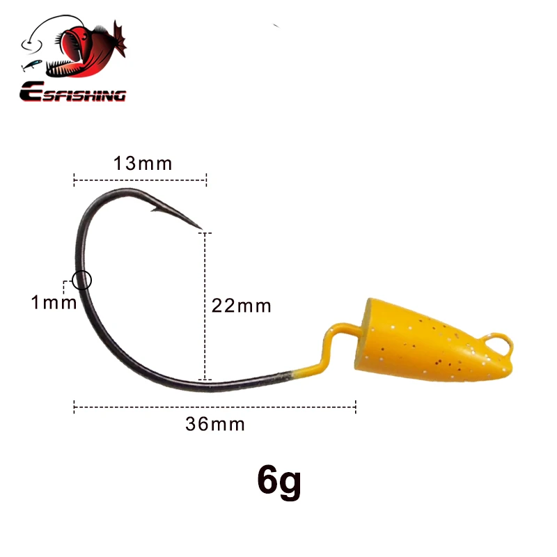 ESFISHING Offset Hook High Strength steel Hook 6g 10g 14g 21g 24g 4pcs Fishing Lures Soft Bait Jig Head Metal Jig - imagen 4