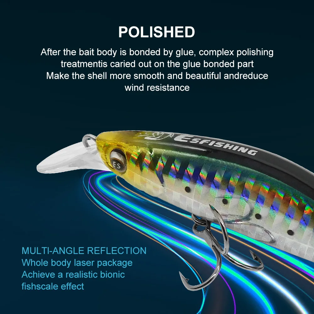 ESFISHING leurre Souple señuelo de pesca que se hunde Minnow Super Natural 80mm 12g cebo Wobbler para anzuelo de pescado profesional acción perfecta - imagen 3