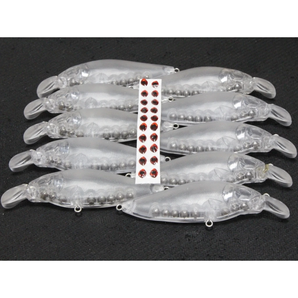 WLure-señuelo de pesca en blanco con forma de cuerpo plano, cebo Crankbait sin pintar con ojos, fundición larga, 10 por lote, UPC735 - imagen 3