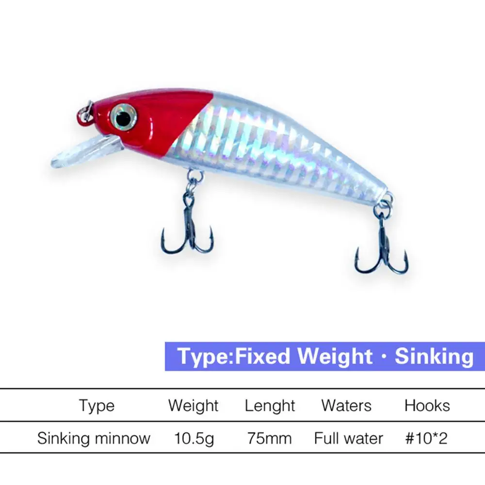 Señuelo de pesca de 7,5 cm y 10,5g, Wobbler de pececillo, señuelo largo que se hunde, señuelo oscilante, cebo de trucha, cebo Artificial duro - imagen 2