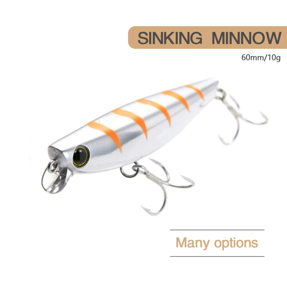 Señuelo de pesca de 6cm y 10g, cebo Artificial para pececillos, Wobbler, largo, hundimiento, curricán, Jerkbait, Swimbait, Culter, Alburnus, Bass Bait