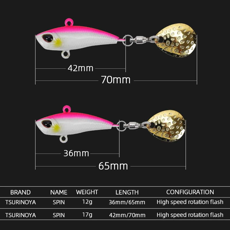 TSURINOYA-señuelo de pesca giratorio, cebo duro de Metal, 12g, 17g, VIB, para lubina, pesca de invierno
