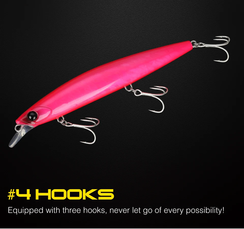 ¡Experimente la emoción de la pesca con nuestro vibrante señuelo rosa equipado con cuatro ganchos para el máximo potencial de captura!