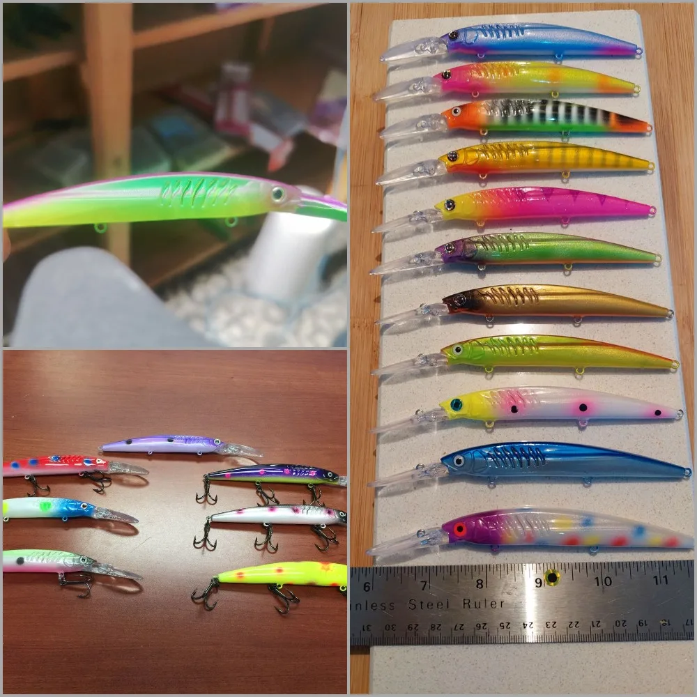 WLure-señuelo largo y delgado de diseño de enmalle abierto, 10,8 cm, Cuerpo en blanco, 10 por juego con ojos aleatorios, señuelo de pesca sin pintar, UPM650 - imagen 5