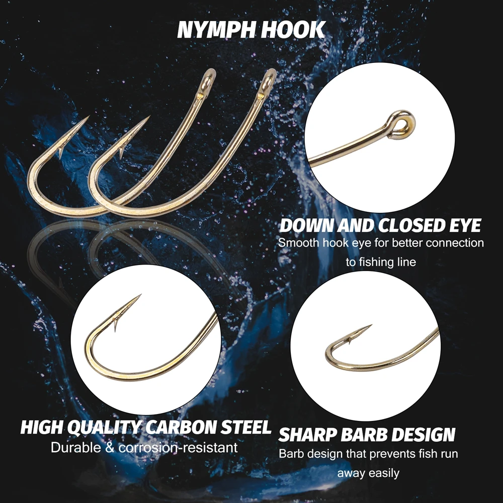 Goture-Juego de anzuelos de pesca de acero al carbono, anzuelos de pesca con mosca, con púas, accesorios de aparejos de mar con caja - imagen 4