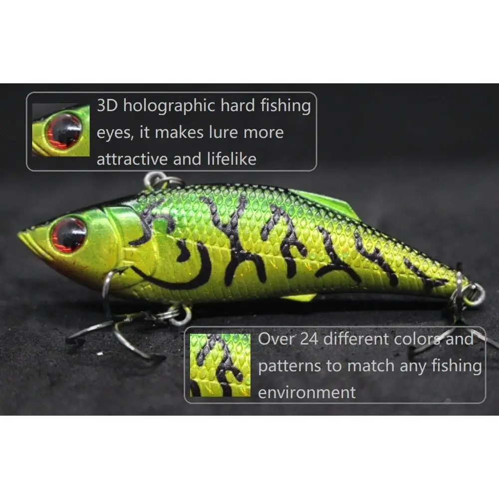 WLure-señuelo de pesca sin brillo, cebo Crankbait VIB 7cm 9g, apretado, hundimiento, pesca de fondo con recuperación rápida y sacudida #6 anzuelos L536 - imagen 3