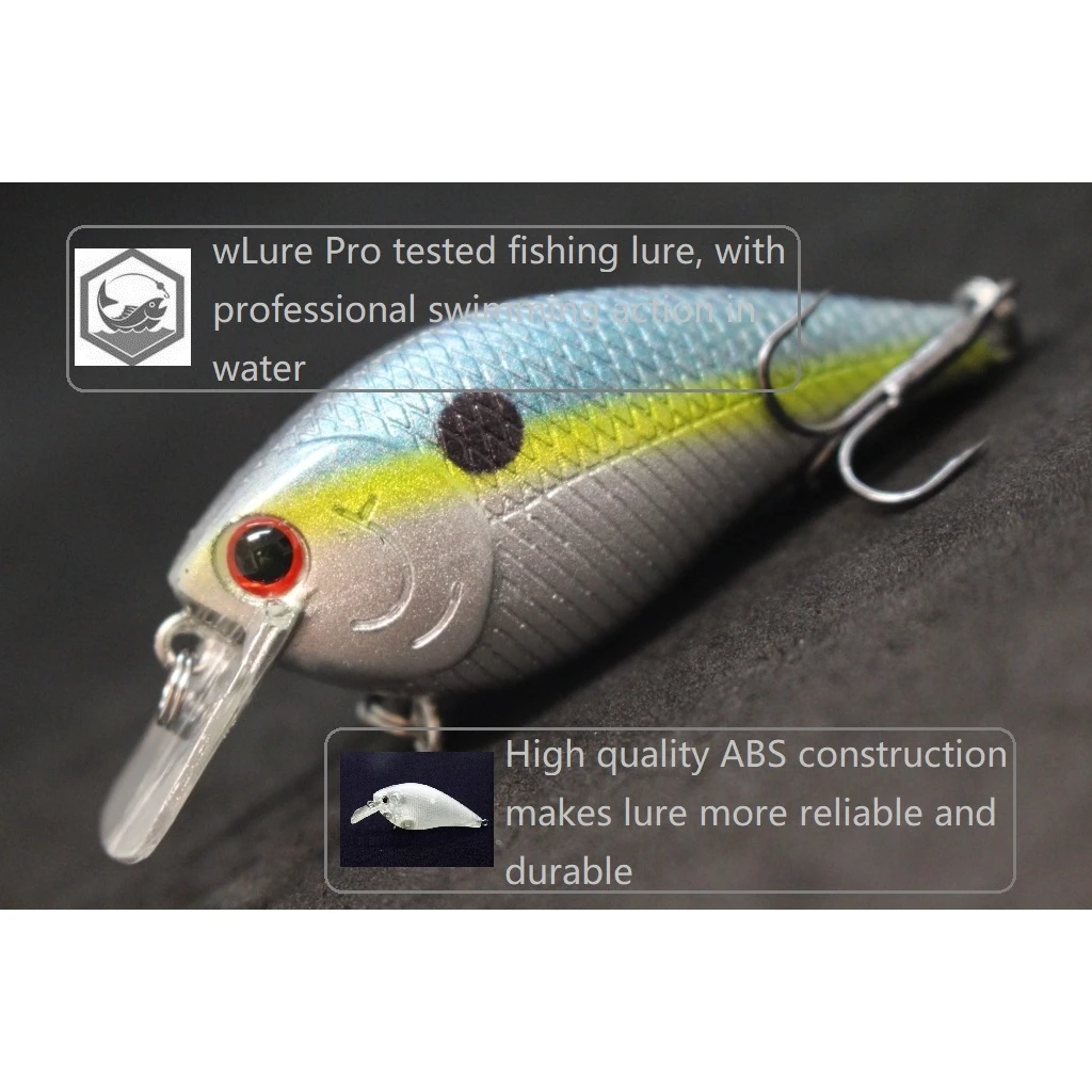 WLure-Señuelos de Pesca Crankbait, 7cm, 10,5g, modelo clásico 1,5, señuelo flotante Ancho 2 #6, anzuelos triples de níquel negro C658