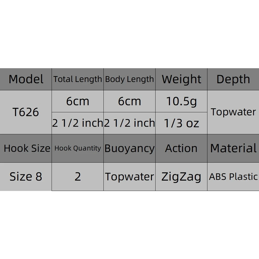WLure-señuelo de pesca Popper Topwater, 6cm, 10,5g, Zigzag, para caminar, boca abierta grande, hace más salpicaduras de agua, agua dulce T626