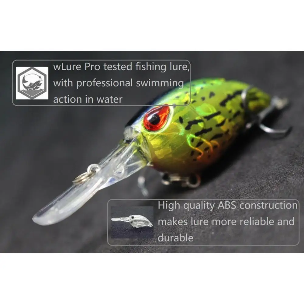 WLure Crankbait Wobble señuelo de pesca 6cm 5g buceo profundo acción apretada agua dulce cebo duro flotante 8 #   Ganchos Cebo para insectos C770 - imagen 4