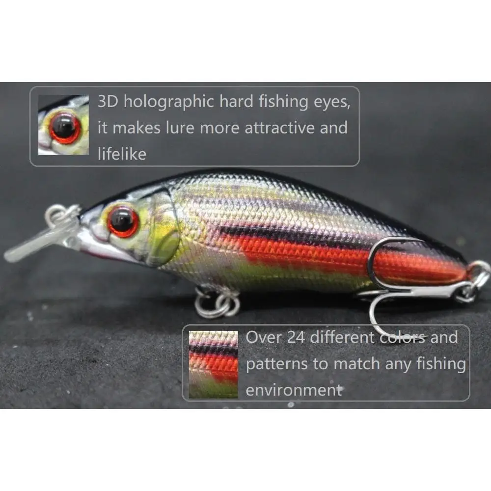 WLure Crankbait Señuelo Pesca 8,1 cm 9,6 g de ancho Acción de natación # 6 ganchos de agua dulce 3D ojos duros flotante lento realista HM583 - imagen 4