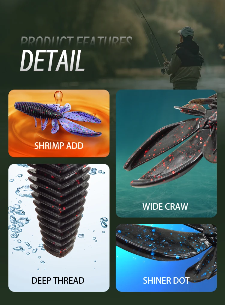Pack de 6 señuelos ESFISHING Craw en diferentes colores