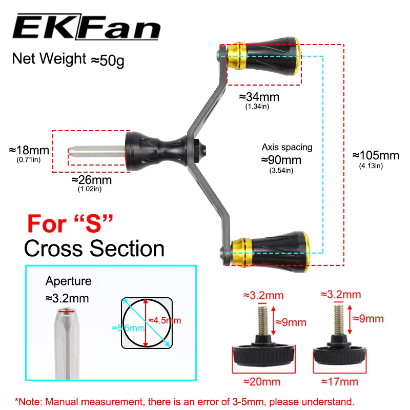 Manetas de carrete EKfan carbono y metal – Pomos giratorios para pesca - imagen 4