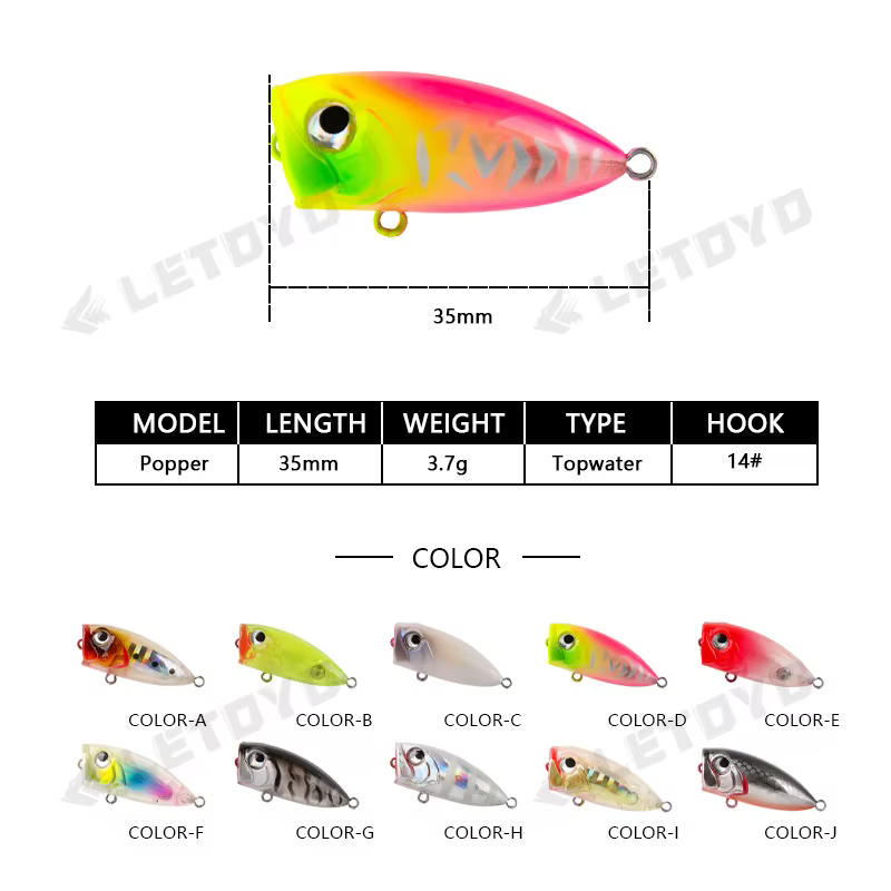 LETOYO Micro Popper – Señuelo superficie para trucha y perca - imagen 3