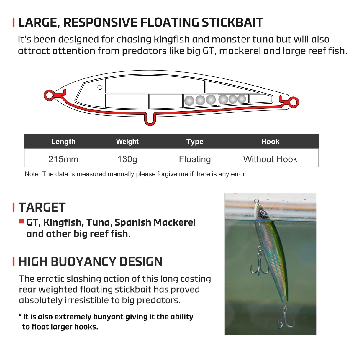 Stickbait flotante NOEBY Tobiuo para atún y GT en alta mar - imagen 4