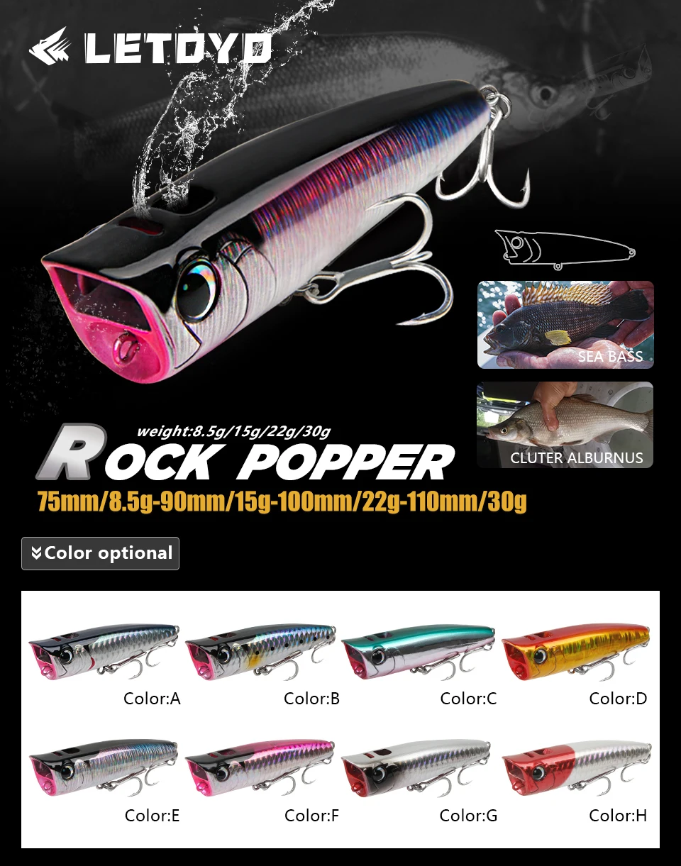 LETPOYO Topwater Popper azul verde