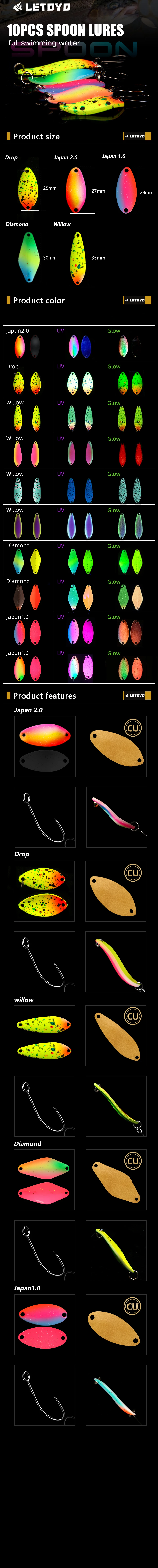 Señuelos LETOYO UV luminosos, set de 10