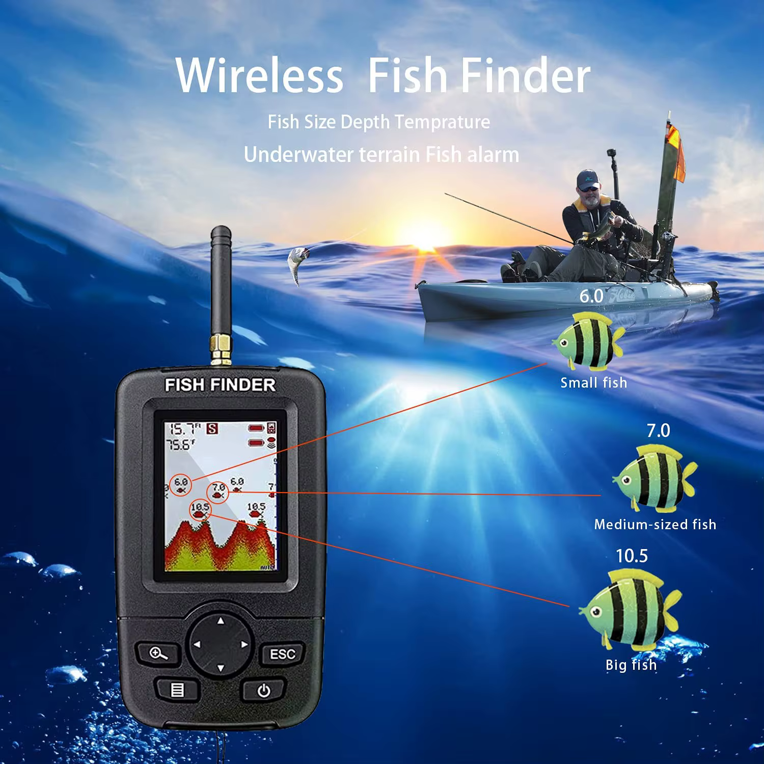 Sonar inalámbrico portátil con alerta para pesca - imagen 5