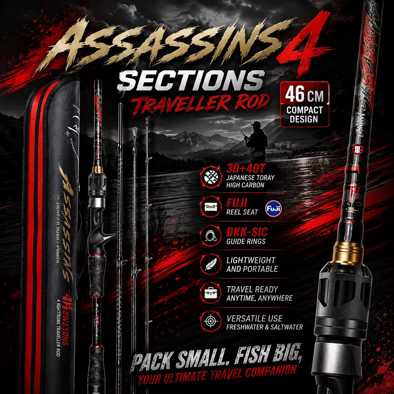 Caña de Viaje Histar Assassins 4 Tramos – Spinning y Casting - imagen 2