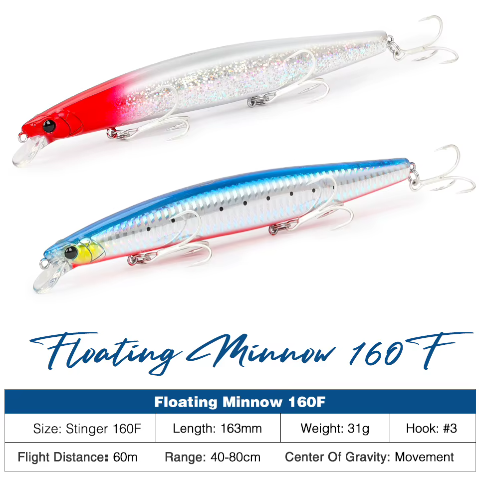 Tsurinoya Stinger 160F – Minnow Flotante Slim 163mm 31g anzuelos afilados - imagen 2