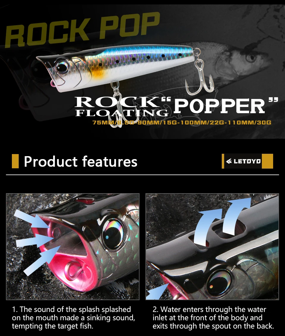 LETPOYO Topwater Popper rojo