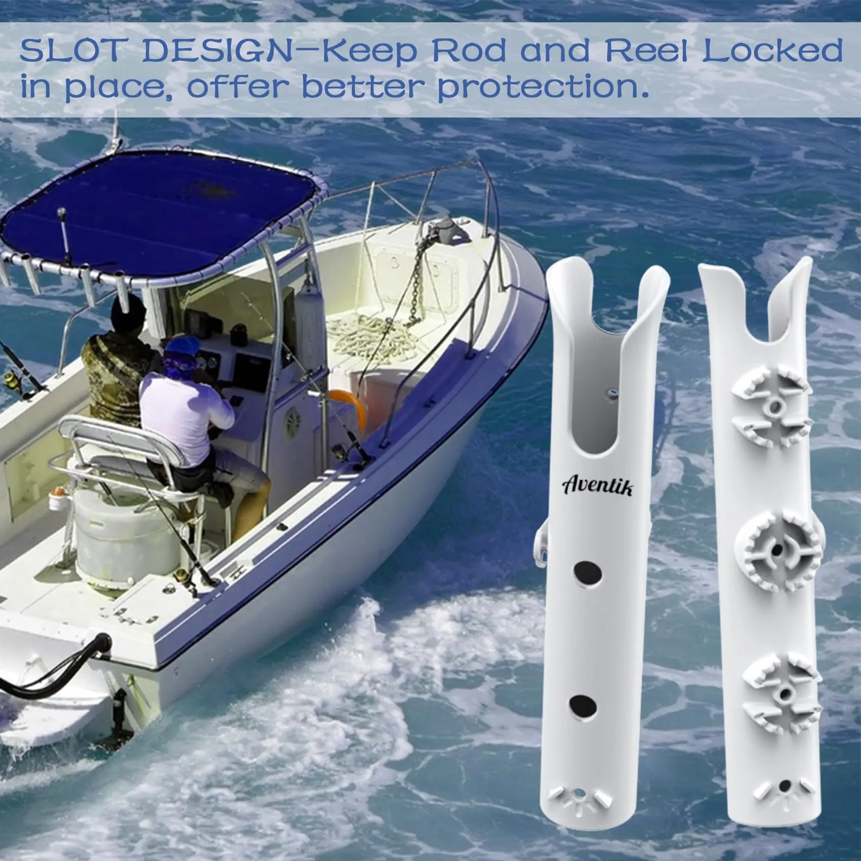 Soporte Aventik para cañas de pescar montado en barco