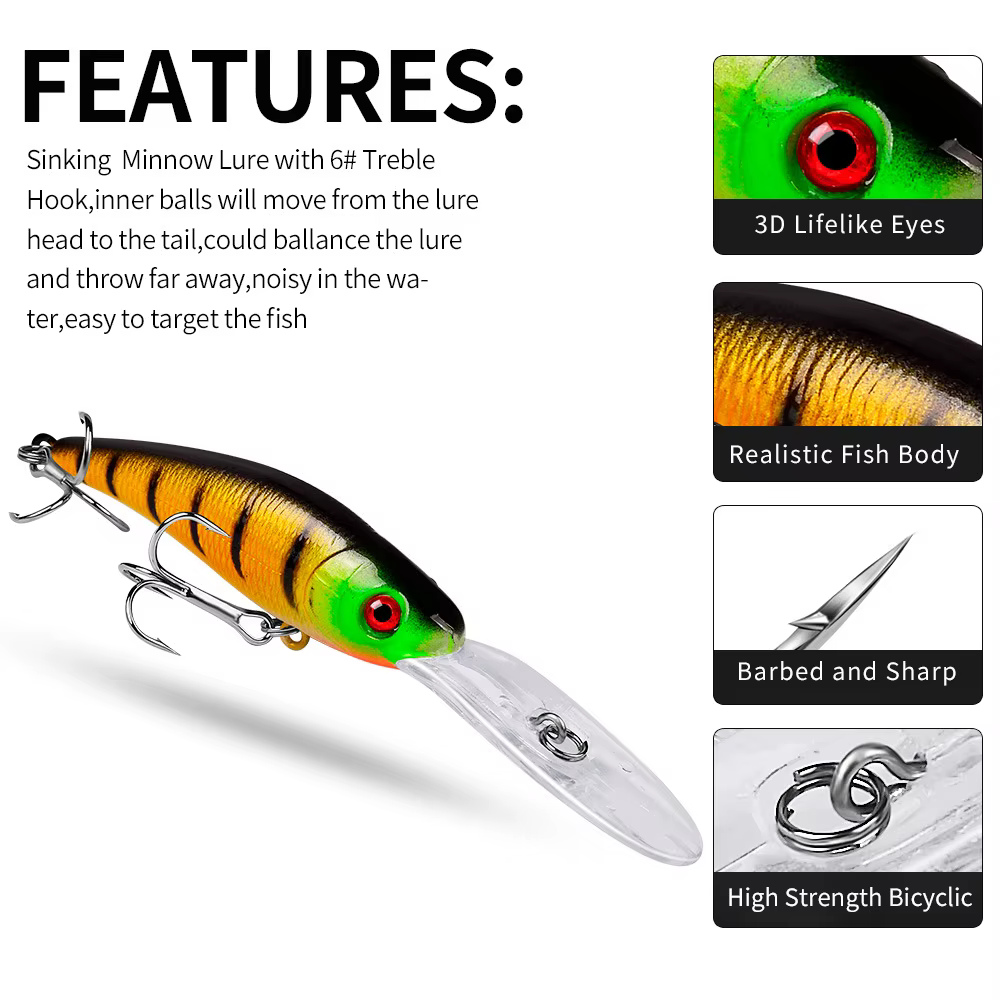 Señuelo swimbait hundido con anzuelo triple para lubina y Walleye