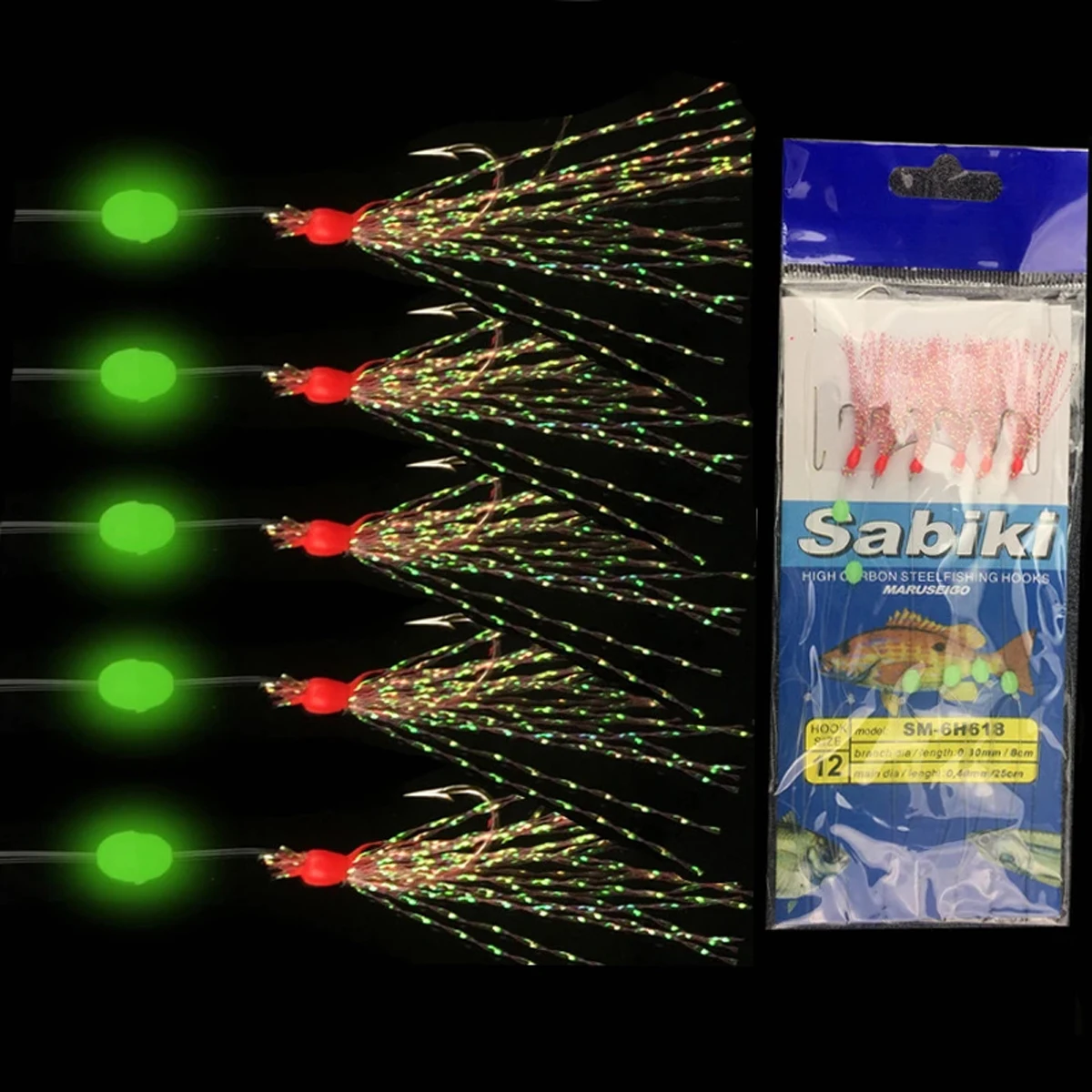 Juego de anzuelos Sabiki en cuerda, con ganchos de hilo de colores