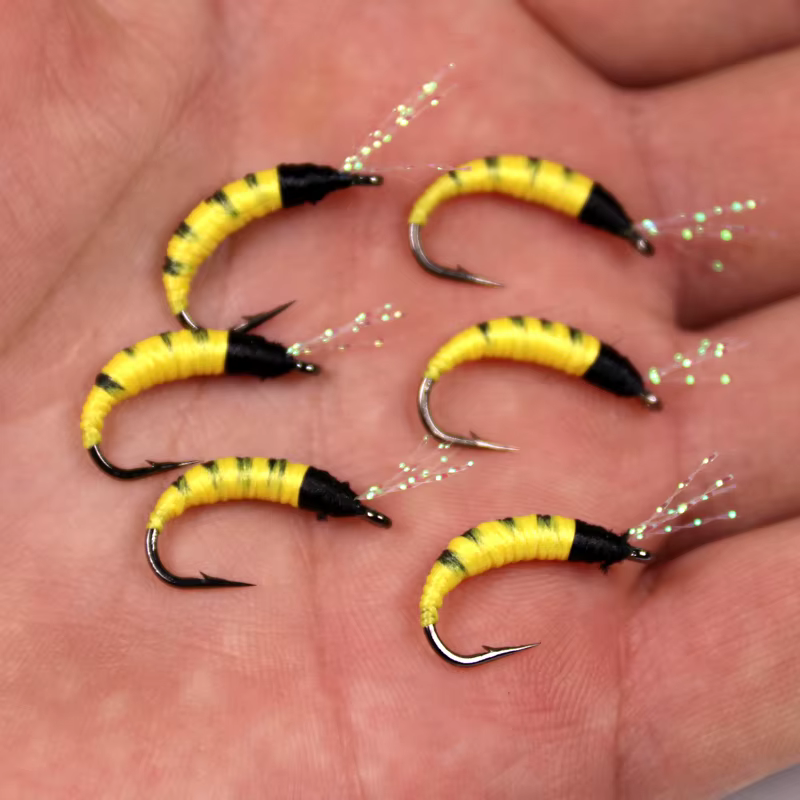 Bimoo Red Miracle Midge #6 – Ninfa Buzzer Rainbow Brown para pesca con mosca - imagen 5