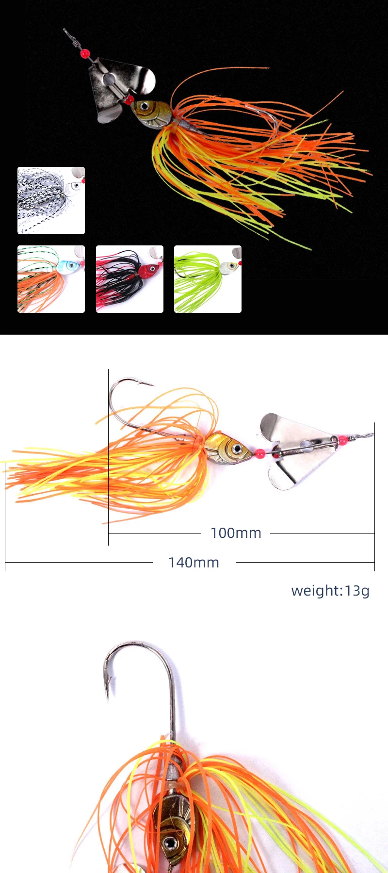 Spinnerbait metálico 13G con acabado tipo tigre