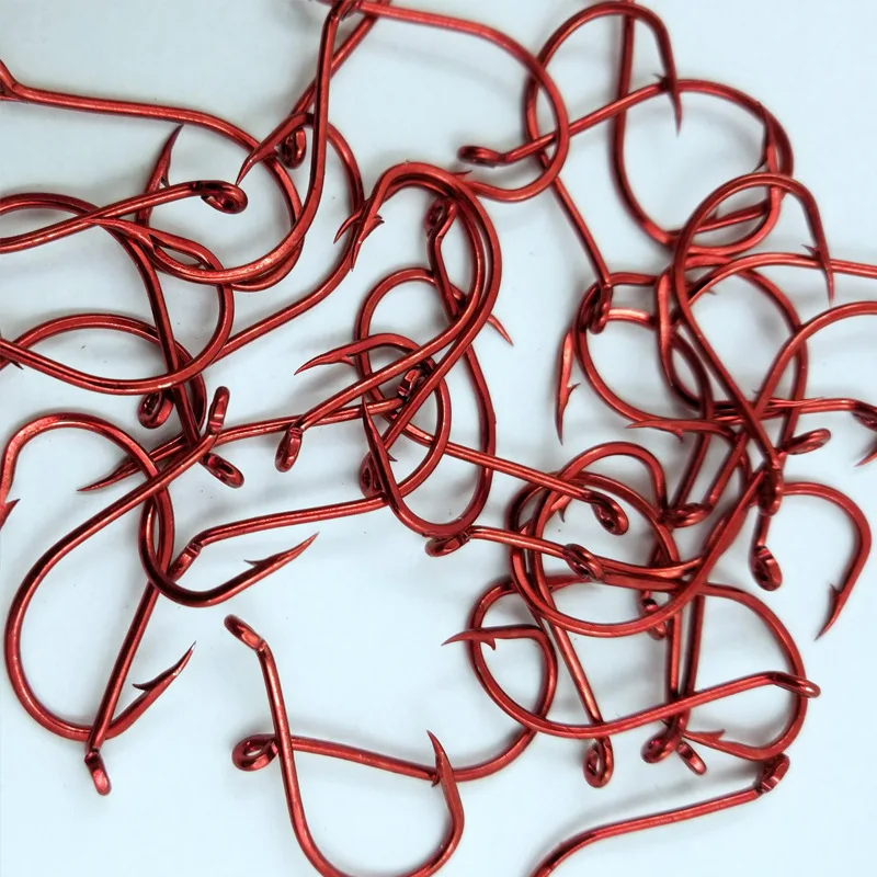 Anzuelo de pesca rojo con púas: acero al carbono, boca curva - imagen 5