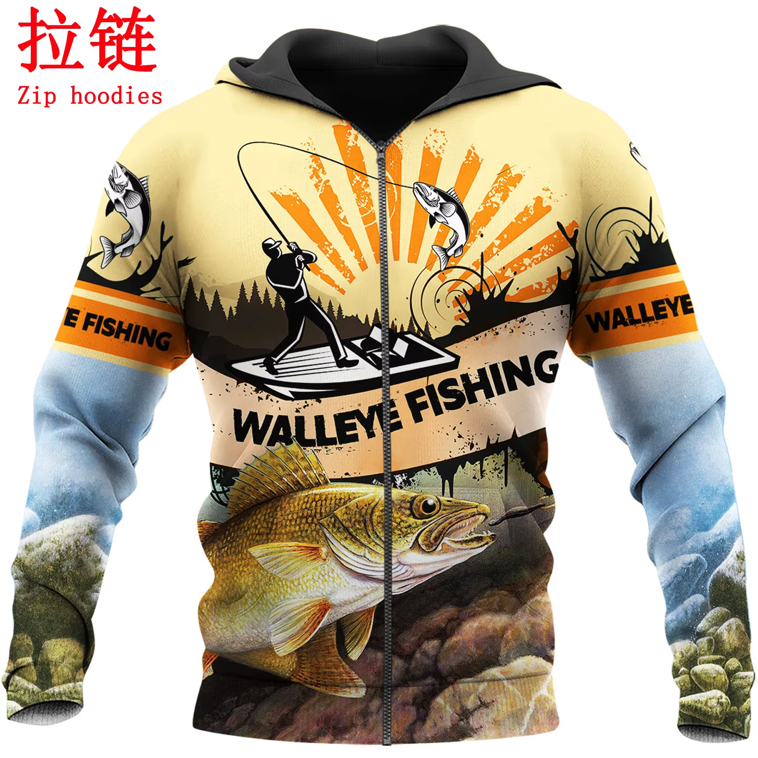 Sudadera pesca dorada KJ073 – Estampado 3D Harajuku unisex - imagen 5