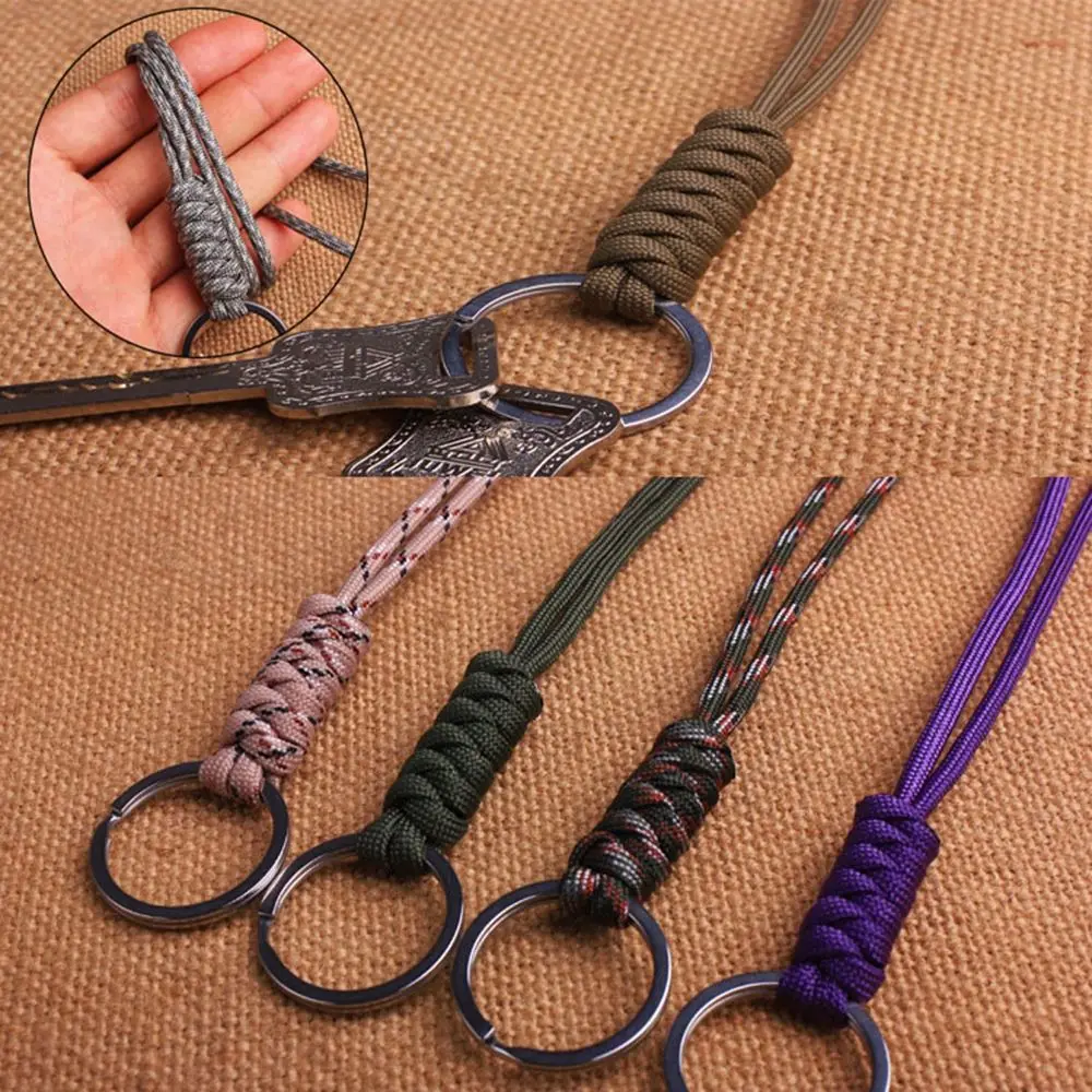 Detalle del anillo de acero inoxidable y trenzado del paracord
