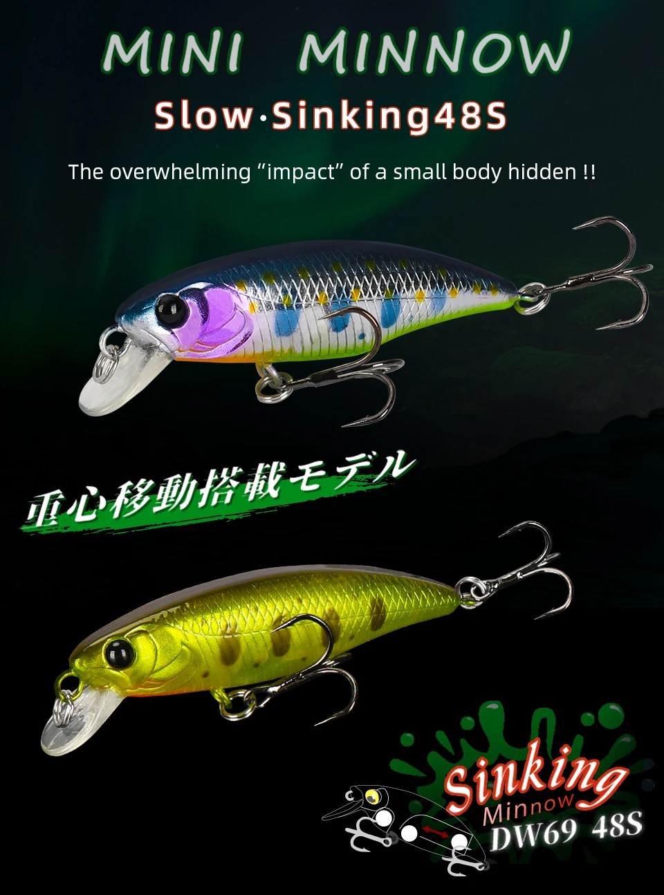Señuelo TSURINOYA Minnow Sinking 48S en detalle