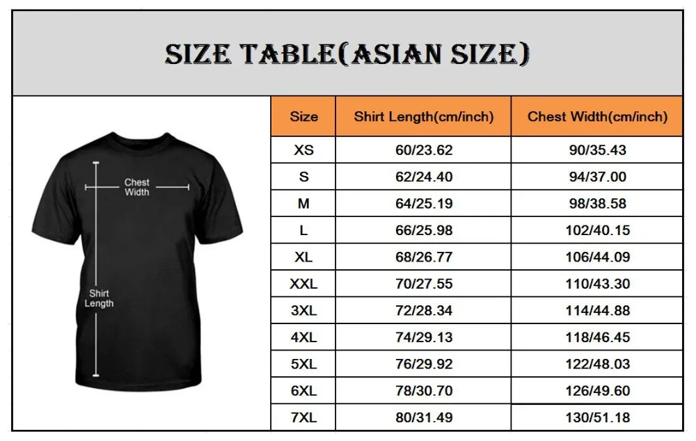 Tabla de tallajes asiáticos para camisetas de manga corta