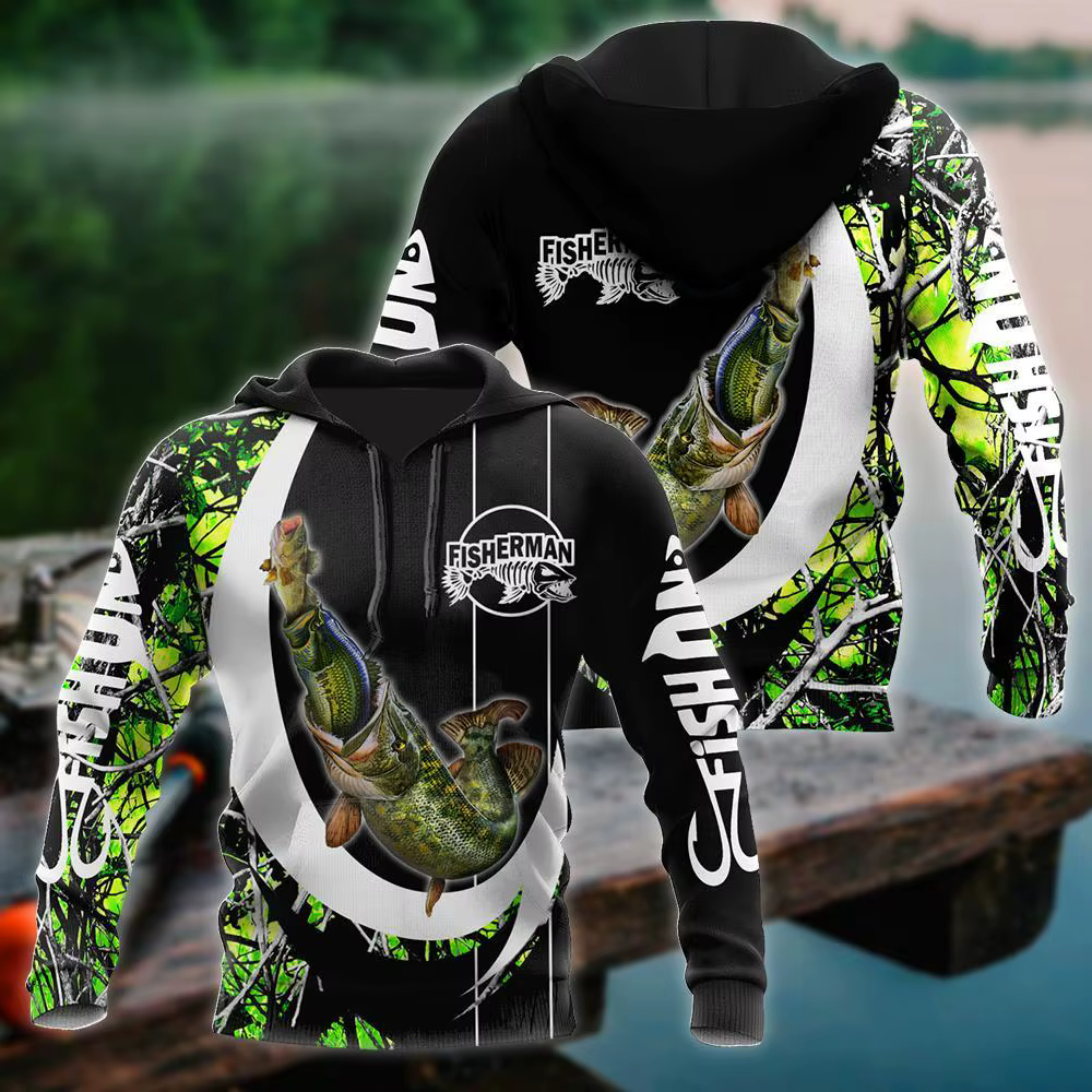 KJ416 Sudadera pesquera lubina estampado 3D Unisex otoño invierno - imagen 3