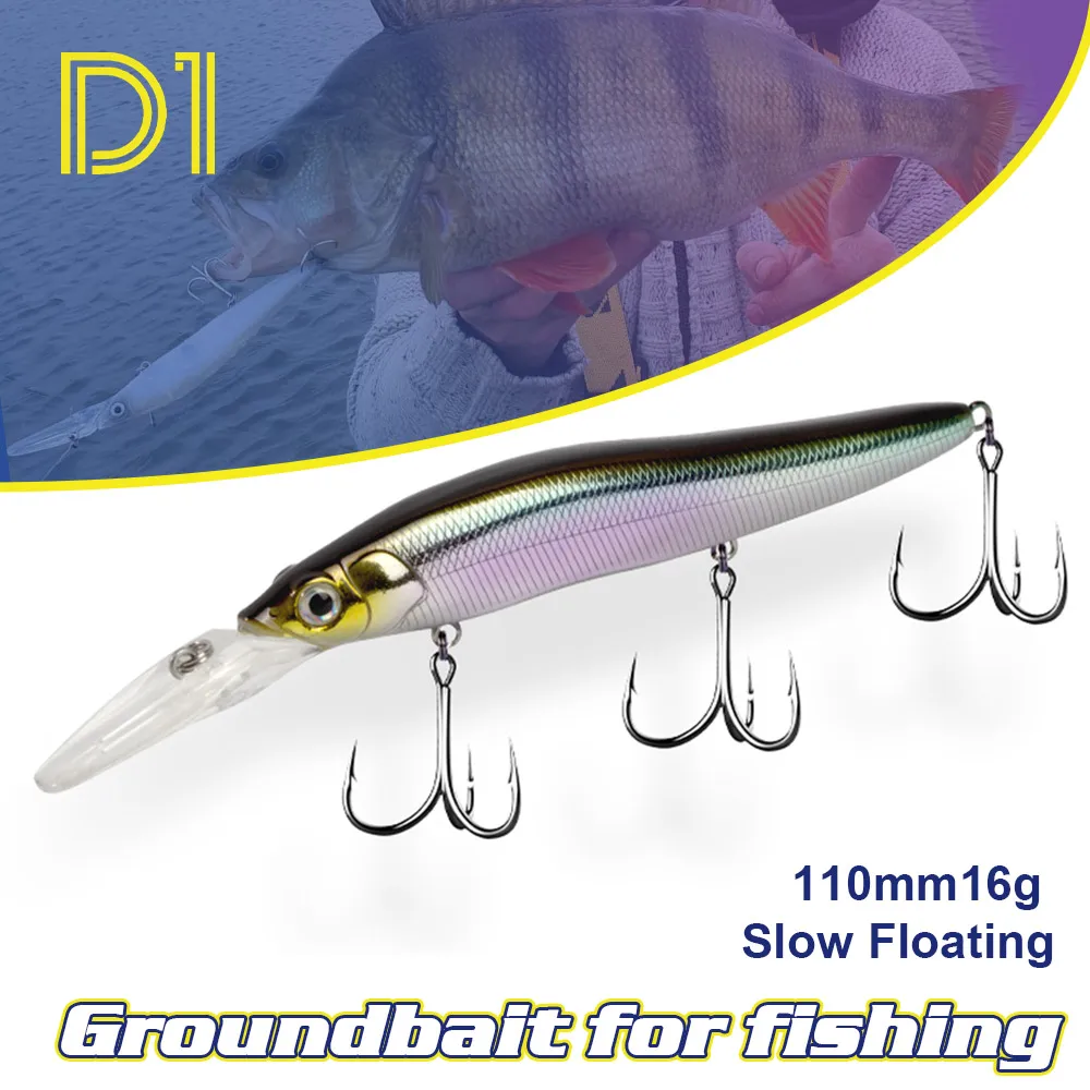 D1 Señuelo minnow Wobbler Groundbait de flotación lenta para lubina