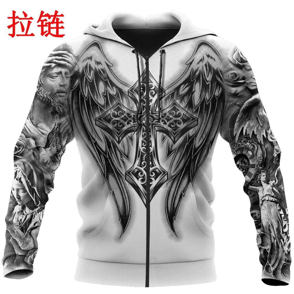 Sudadera Jesús tatuaje 3D – Unisex con capucha casual