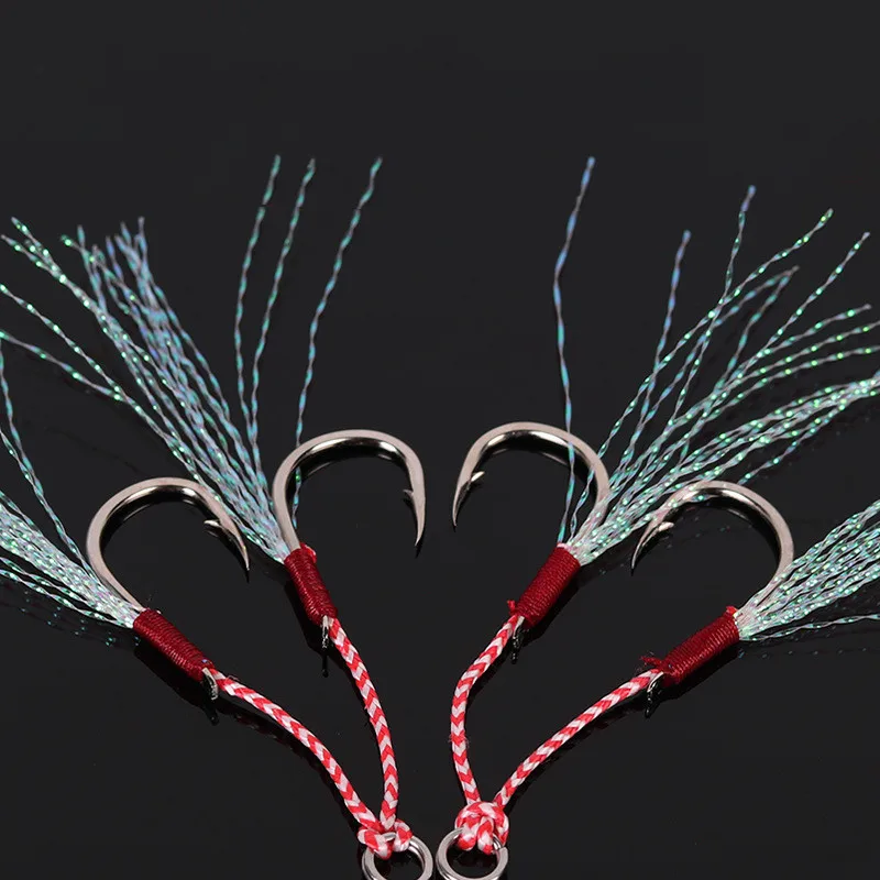 Anzuelo Jigbait doble gancho con púas y pluma para pesca - imagen 2