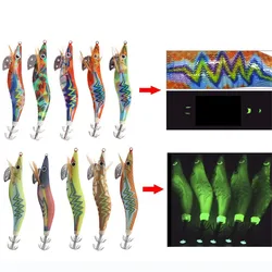 Señuelos de calamar madera brillante 3D para pesca salada