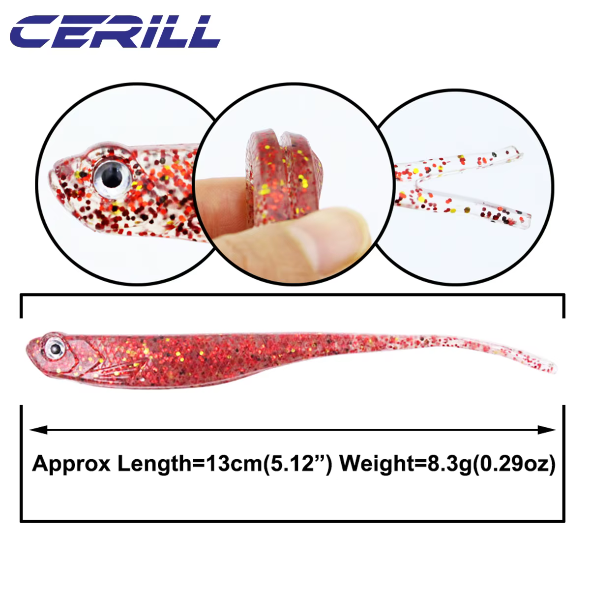 Cerill Shiner 13 cm – Swimbait silicona ojos 3D cola horquilla lucio - imagen 5
