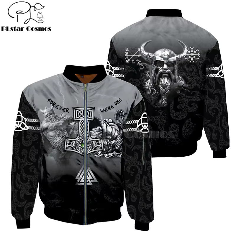 Chaqueta Bomber Mjolnir Odin – Estampado de tatuaje con cremallera
