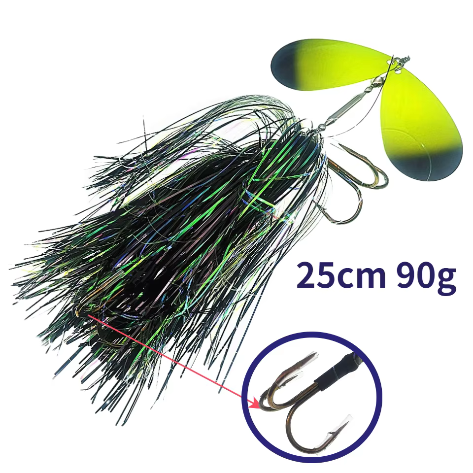 Jig para lucio con falda y hojas de sauce y cobre - señuelo giratorio - imagen 2