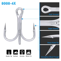 Anzuelos Treble Carbono Mate Alta Resistencia 4X Agua Salada