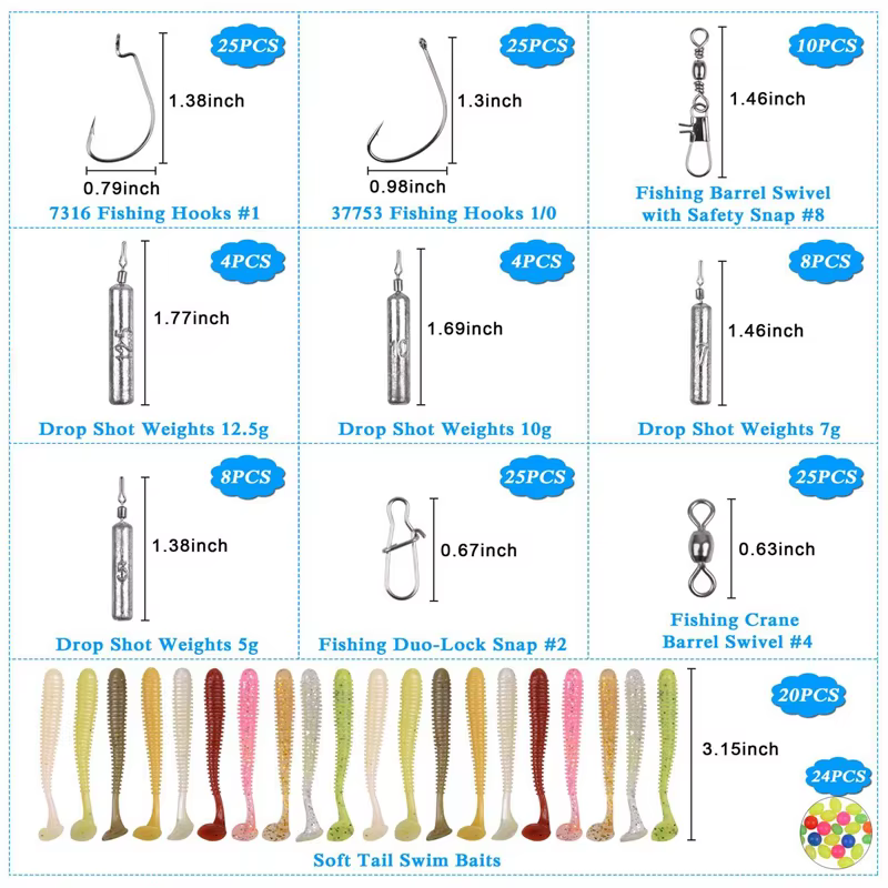 Kit de señuelos trucha con anzuelos Wacky y broches giratorios pesca - imagen 5