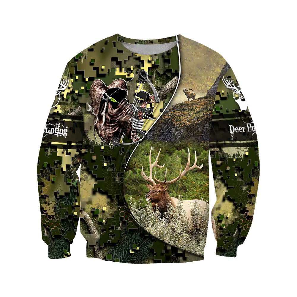 Dear Hunting Camo 3D Sudadera camuflaje con capucha – Cremallera para pesca